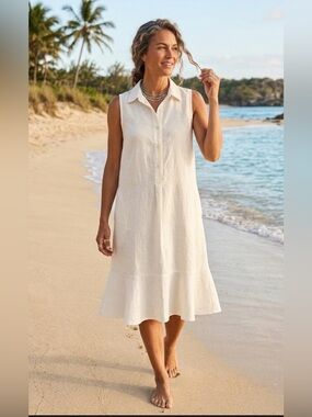 J. McLaughlin Cream Sleeveless Collared Linen Coverup Dress